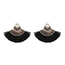 Women Earrings Accessories Fan Shaped Handmade Tassels Fringed Earrings Ethnic Jewelry(Gray)