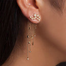 Women Fashion Star Streamlined Tassel Long Crystal Earrings(Silver)