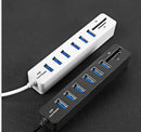Multi USB 2.0 Hub USB Splitter High Speed 6 Ports with TF SD Card Reader(White)