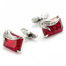 VAGULA 1 Pair Silver Plating Red Zircon Men Shirt cufflinks(Silver)