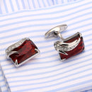VAGULA 1 Pair Silver Plating Red Zircon Men Shirt cufflinks(Silver)