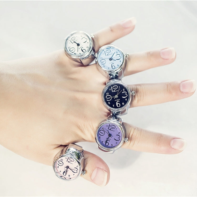 2PCS L04 Dial Quartz Analog Watch Creative Steel Cool Elastic Quartz Finger Ring Watch for Men / Women(Black)