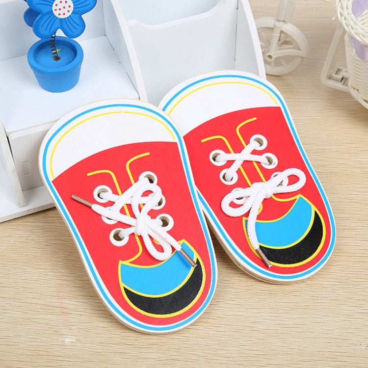 Kids Educational Tool Children Wooden Toys Toddler Lacing Shoes Early Education Teaching Aids, Random Color Delivery