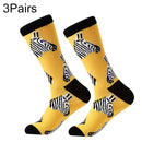 3 Pairs Cotton Various Cartoon Geometric Patterns Fashion Men Tube Socks(Zebra Head)