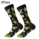 3 Pairs Cotton Various Cartoon Geometric Patterns Fashion Men Tube Socks(Birds and flowers)