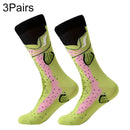 3 Pairs Cotton Various Cartoon Geometric Patterns Fashion Men Tube Socks(Salmon)