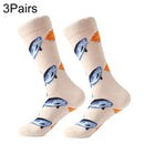 3 Pairs Cotton Various Cartoon Geometric Patterns Fashion Men Tube Socks(Fish)