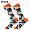 3 Pairs Cotton Various Cartoon Geometric Patterns Fashion Men Tube Socks(131-01)
