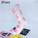 3 Pairs High Tube Hemp Leaves Female Men Trend Wild Maple Leaf Students Cotton European and American Style Socks(White and Pink)