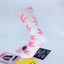3 Pairs High Tube Hemp Leaves Female Men Trend Wild Maple Leaf Students Cotton European and American Style Socks(White and Pink)