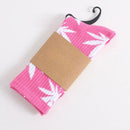 3 Pairs High Tube Hemp Leaves Female Men Trend Wild Maple Leaf Students Cotton European and American Style Socks(White and Pink)