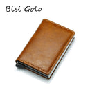 Automatic Elastic Card Type Anti-magnetic RFID Anti-theft Retro Card Package Universal Leather Metal Wallet(Black )