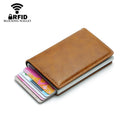 Automatic Elastic Card Type Anti-magnetic RFID Anti-theft Retro Card Package Universal Leather Metal Wallet(Black )