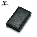 Automatic Elastic Card Type Anti-magnetic RFID Anti-theft Retro Card Package Universal Leather Metal Wallet(Black )