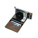 Automatic Elastic Card Type Anti-magnetic RFID Anti-theft Retro Card Package Universal Leather Metal Wallet(Black )