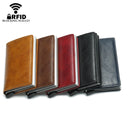Automatic Elastic Card Type Anti-magnetic RFID Anti-theft Retro Card Package Universal Leather Metal Wallet(Black )
