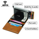 Automatic Elastic Card Type Anti-magnetic RFID Anti-theft Retro Card Package Universal Leather Metal Wallet(Brown)