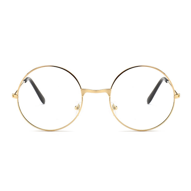Retro Large Round Eyeglasses Metal Frame Anti Blue-ray Plain Glass Spectacles(Gold)