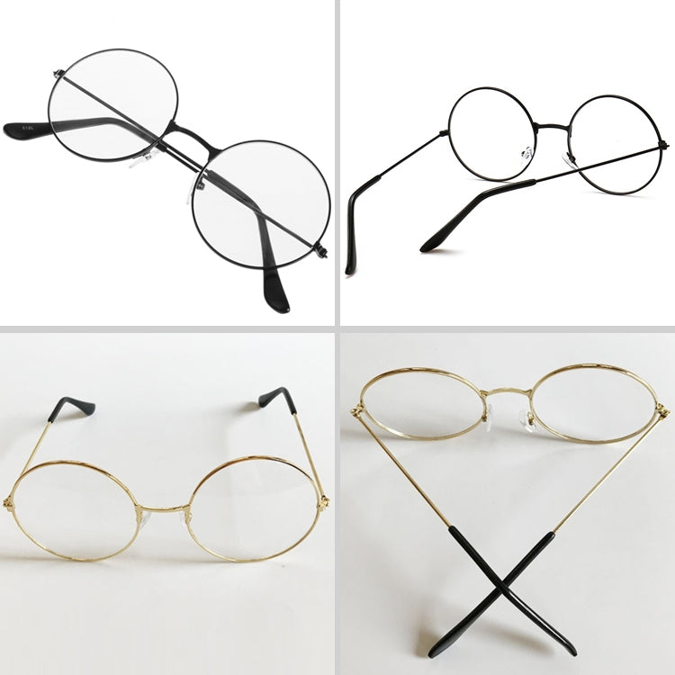 Retro Large Round Eyeglasses Metal Frame Anti Blue-ray Plain Glass Spectacles(Gold)
