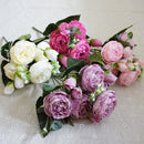 5 PCS Artificial Rose Flowers Small Bouquet Flores Home Party Wedding Fake Flower Decoration(White)