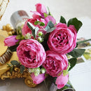 5 PCS Artificial Rose Flowers Small Bouquet Flores Home Party Wedding Fake Flower Decoration(White)
