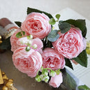 5 PCS Artificial Rose Flowers Small Bouquet Flores Home Party Wedding Fake Flower Decoration(White)