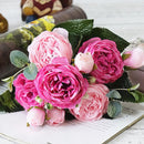 5 PCS Artificial Rose Flowers Small Bouquet Flores Home Party Wedding Fake Flower Decoration(Blue)