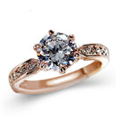Female Classic Crystal Six-Claw Diamond Ring Wedding Ring, Ring Size:10(Rose Gold)