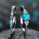 2 PCS/Set Women Fashion Zircon Gemstone Ring 5(Lake Blue)