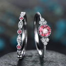 2 PCS/Set Women Fashion Zircon Gemstone Ring 5(Pink)