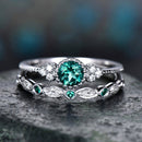 2 PCS/Set Women Fashion Zircon Gemstone Ring 9(Green)