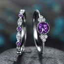 2 PCS/Set Women Fashion Zircon Gemstone Ring 9(Purple)