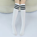 High Knee Socks Stripes Cotton Sports School Skate Long Socks for Kids(White+Black Strip)