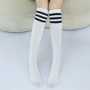 High Knee Socks Stripes Cotton Sports School Skate Long Socks for Kids(White+Blue-Red Strip)