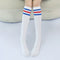 High Knee Socks Stripes Cotton Sports School Skate Long Socks for Kids(White+Blue-Red Strip)