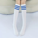 High Knee Socks Stripes Cotton Sports School Skate Long Socks for Kids(White+Blue Strip)