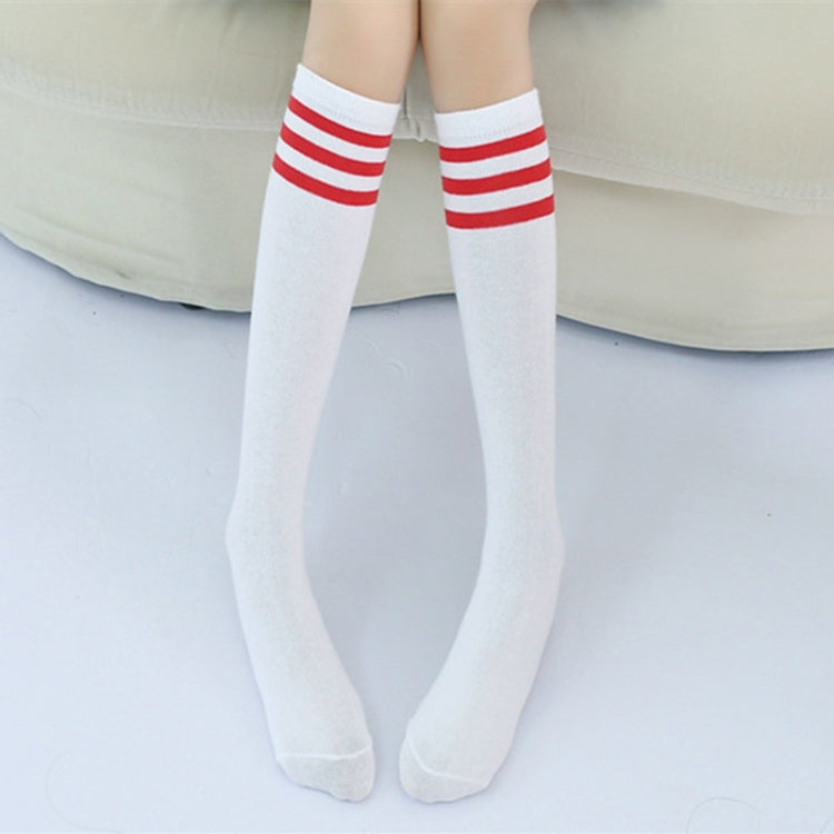 High Knee Socks Stripes Cotton Sports School Skate Long Socks for Kids(White+Blue-Red Strip)