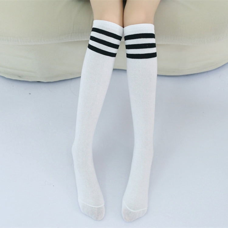 High Knee Socks Stripes Cotton Sports School Skate Long Socks for Kids(White+Blue-Red Strip)