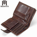 Vintage Men Wallet Genuine Leather Short Wallets Male Multifunctional Cowhide Male Purse Coin Pocket Photo Card Holder(Black)