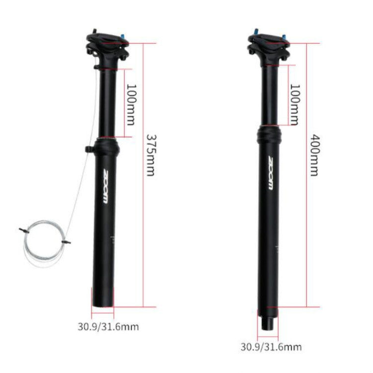 ZOOM Bicycle Wire-Controlled Hydraulic Lift Seat Tube Mountain Bike Seatpost, Size:31.6mm, Specification:375mm External Routing