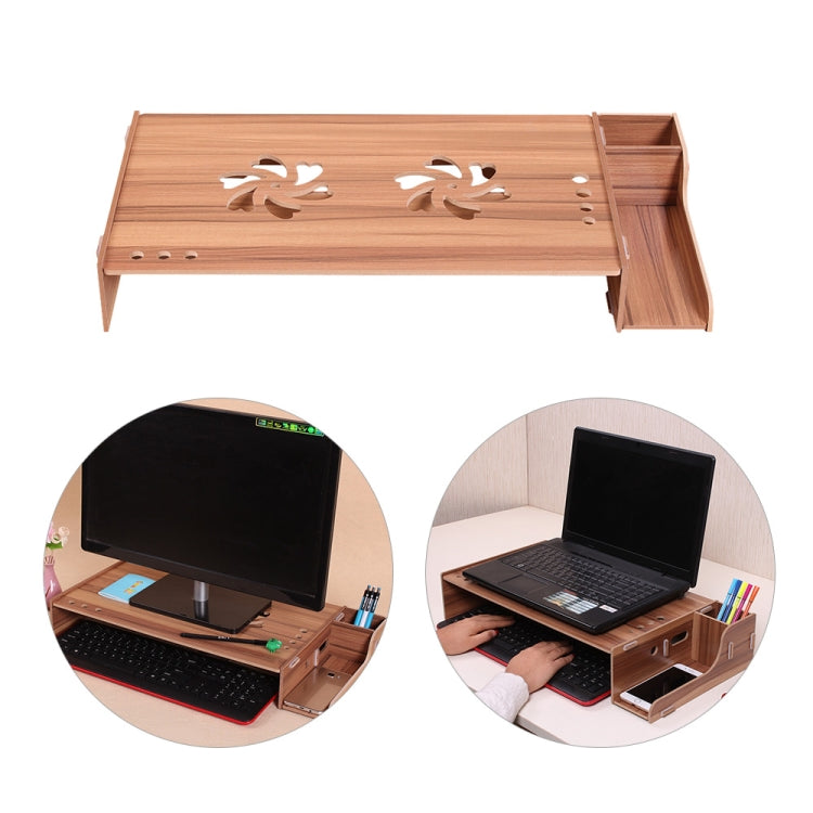 Elevated Wood Computer Monitor Stand Riser Laptop Shelf Desk Organizer with Keyboard Storage