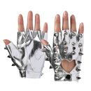Children Punk Rivet Faux Leather Glove Kids DS Dancing Rock and Roll Jazz Half Finger Glove(Black)