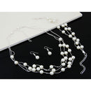 Pearl Multi-Layer Temperament Necklace Earring Bracelet set, Metal color:Silver