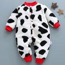 Autumn and Winter Babies Cow Texture Coral Fleece Warm Jumpsuit Romper, Size:80cm(Cow F)