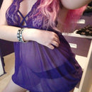 Women Summer Sexy Lingerie Nightwear Lace V-Neck Sleepwear Dress, Size:L(Purple)
