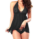 Women Summer Sexy Lingerie Nightwear Lace V-Neck Sleepwear Dress, Size:L(Black)