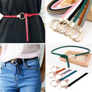 Women Dress Strap Thin PU Leather Waist Belt(Black)