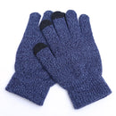 Winter Touch Screen Gloves Women Men Warm Stretch Knit Mittens Imitation Wool Thicken Full Finger Gloves(B-Blue)