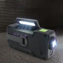 Multifunctional Hand Crank Solar Power LED Flashlight Full Band FM Radio Desk Lamp Alarm, Style:US Version NOAA(Black)
