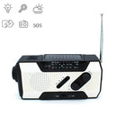 Multifunctional Hand Crank Solar Power LED Flashlight Full Band FM Radio Desk Lamp Alarm, Style:US Version NOAA(White)